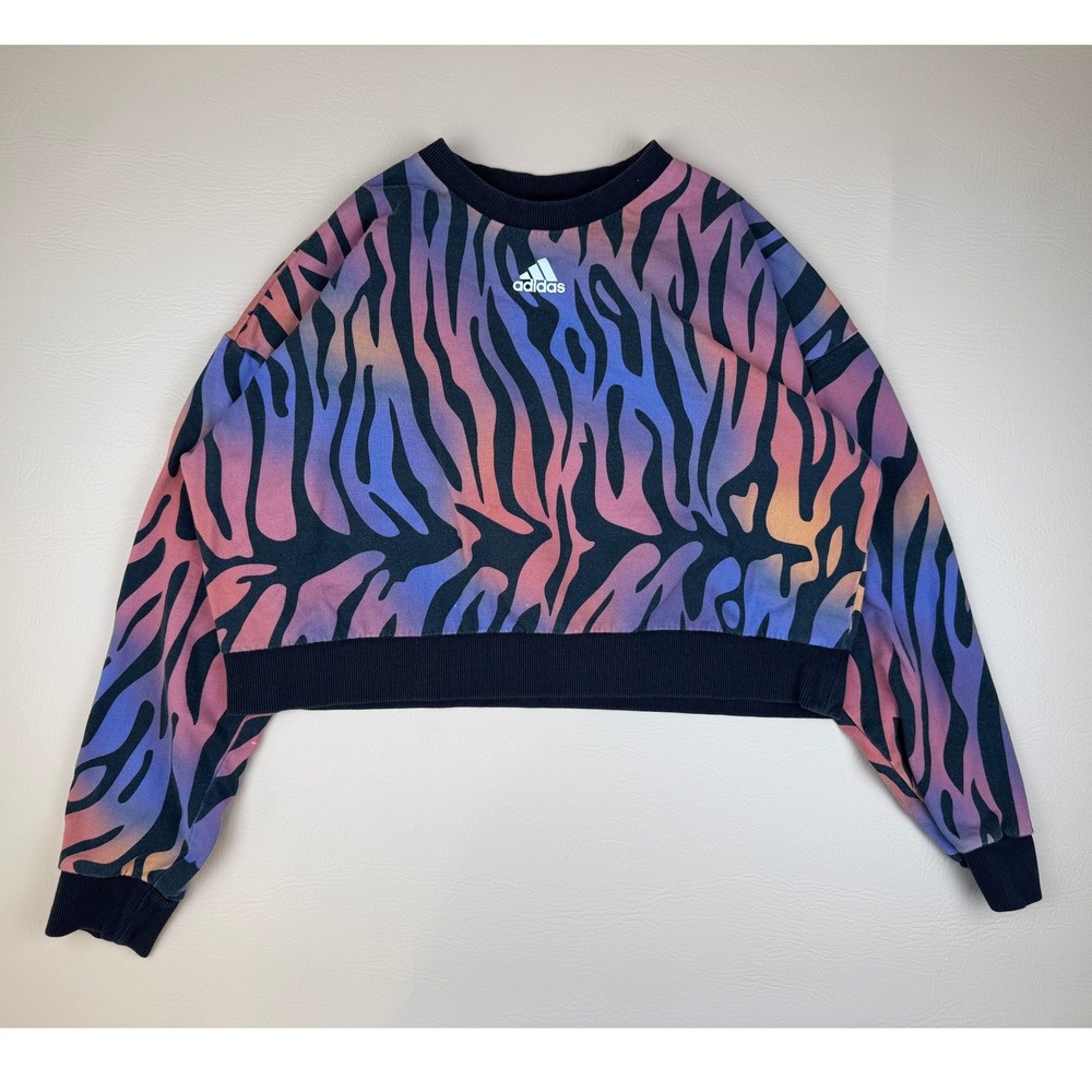 Y2K Zebra Print Cropped Sweatshirt Colorful Adidas‎ Athleisure Top